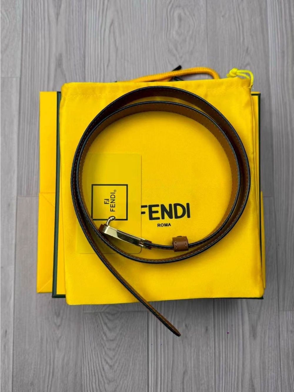 Fendi Brown Leather Crossbody Strap with Gold Hardware